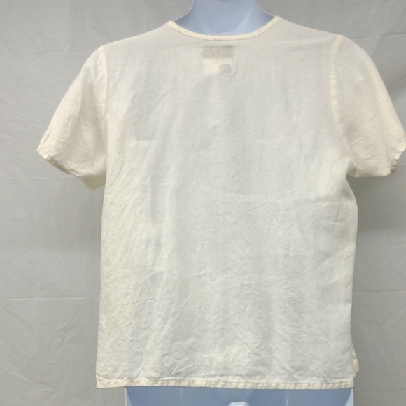 Linen T-shirt Top Creamy White Crew Neck Short Sleeve Washable Gorpcore Boho - Picture 8 of 8